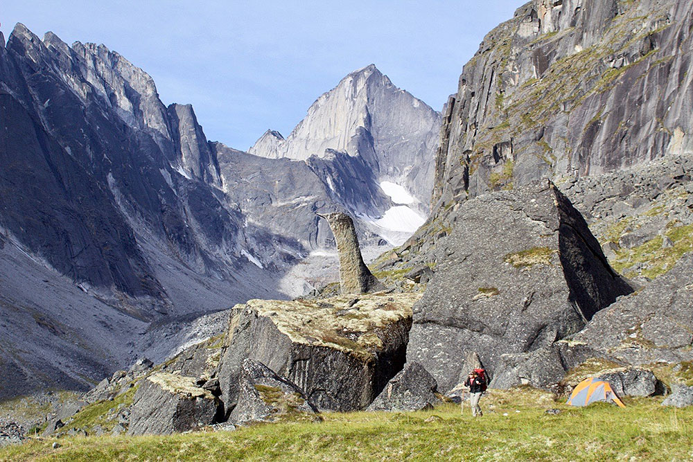 Hiking in the Cirque of the Unclimbables in Nahanni National Park Reserve.