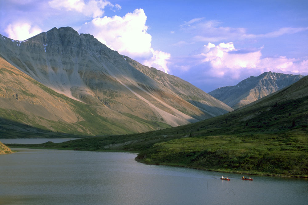 Paddlers on the Wind River, Yukon Territory, in the Peel Watershed.