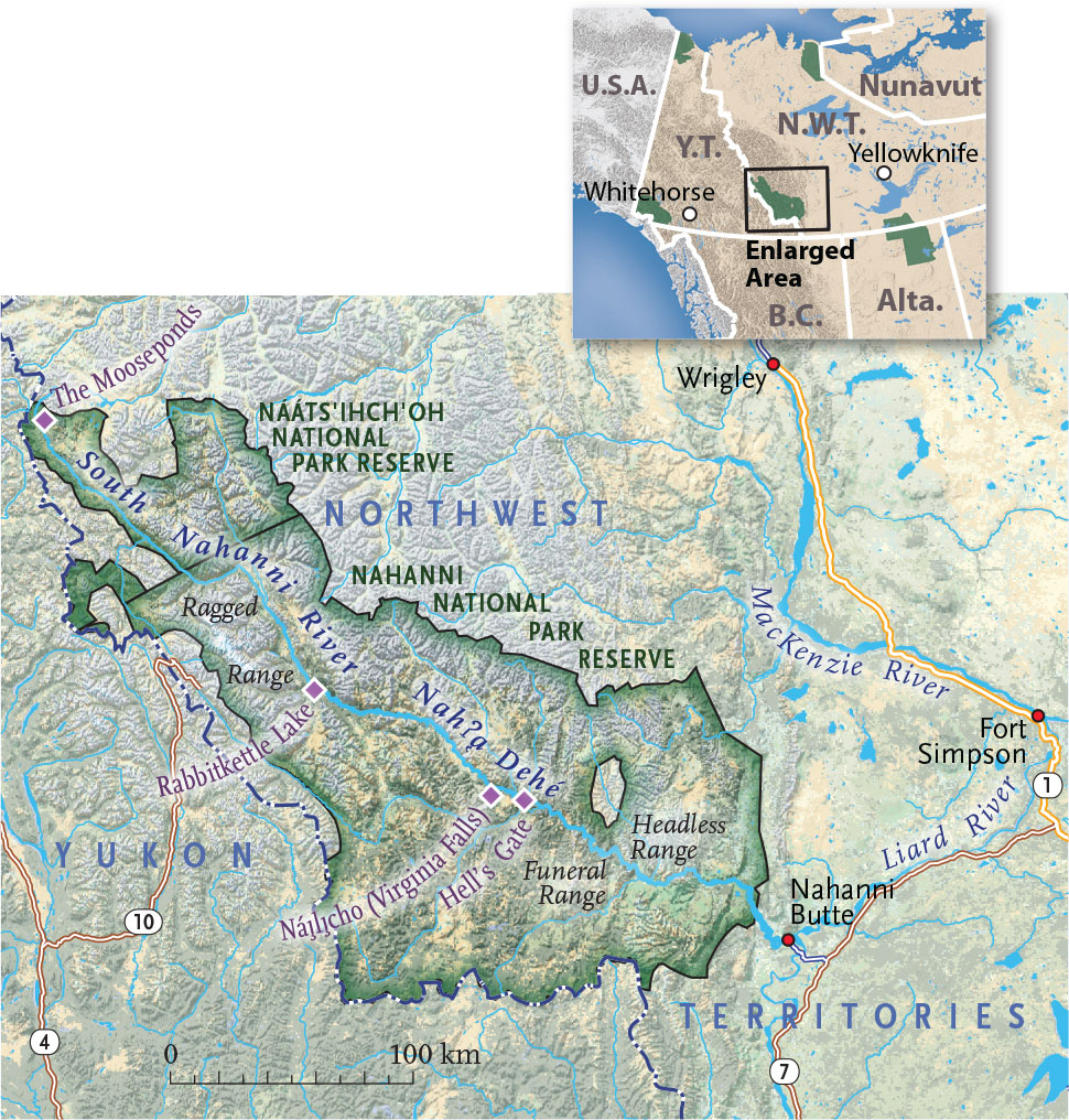 Map of the Nahanni River and Nahanni National Park.