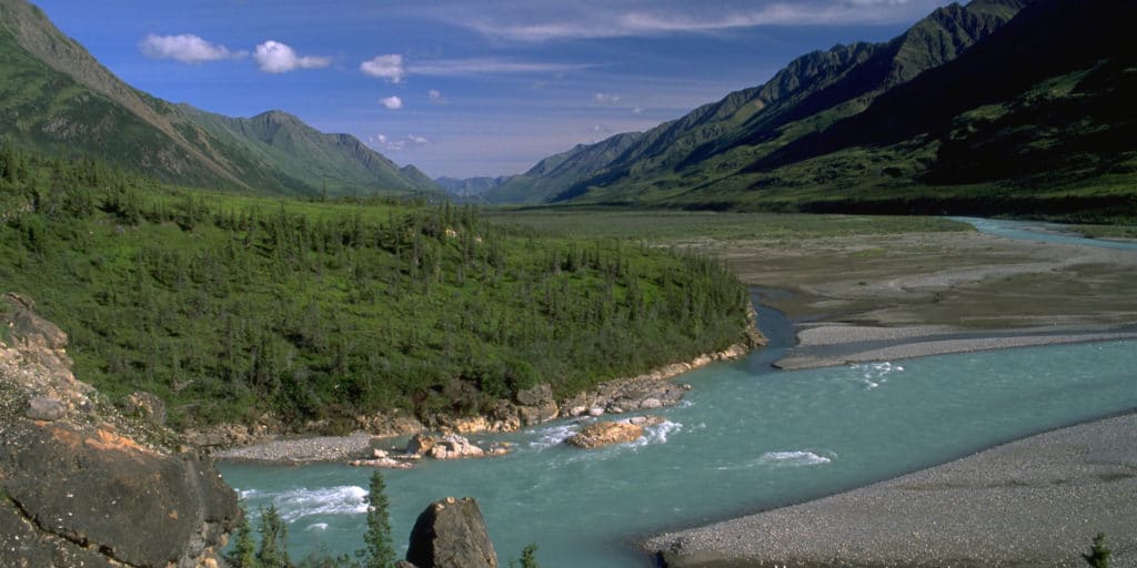 a river flowing through a valley