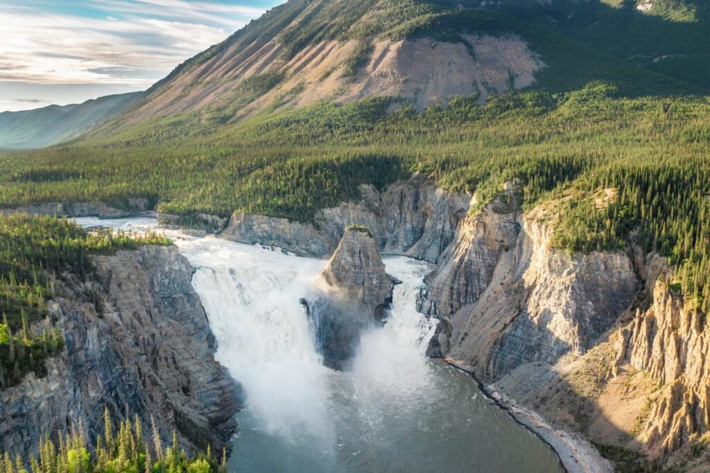 a waterfall in a canyon