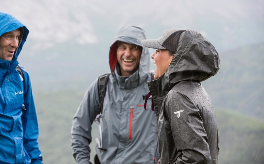 Hikers in rain gear, Canada.