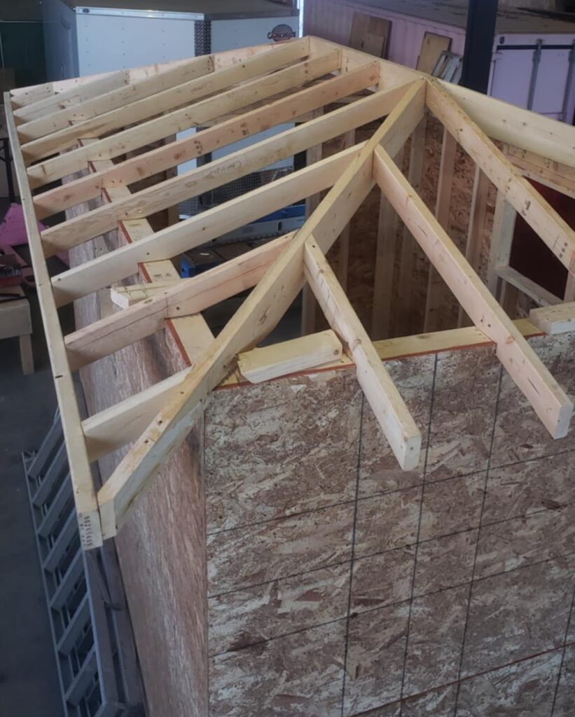a wooden roof of a building