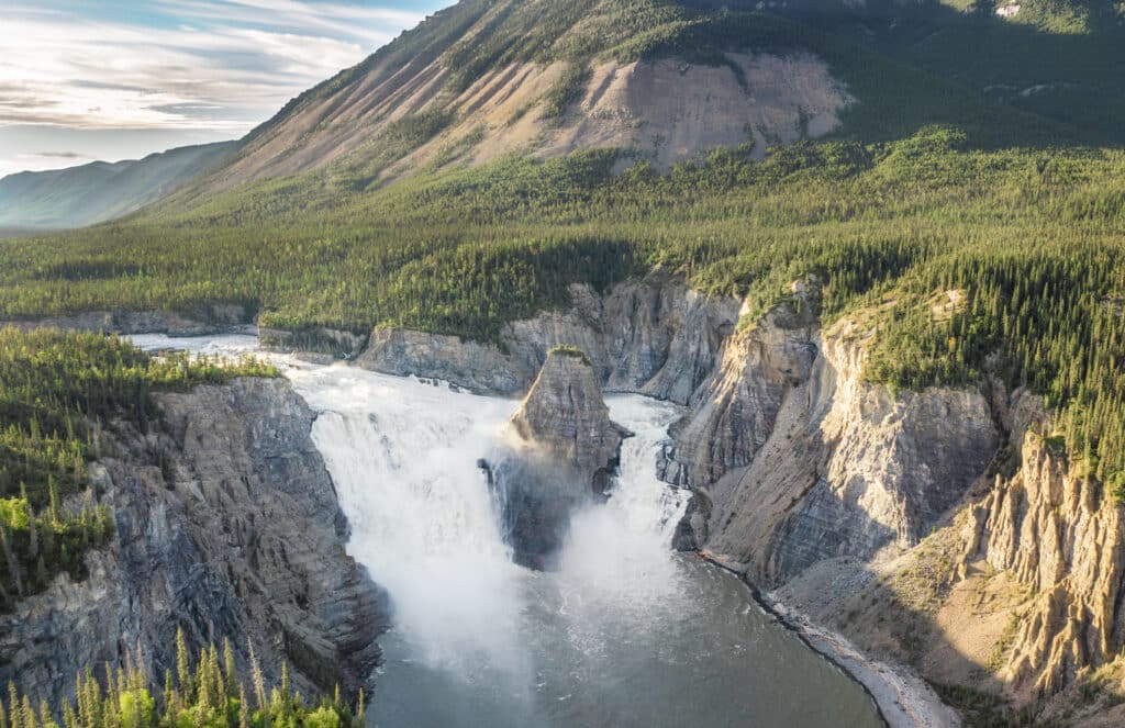 a waterfall in a canyon